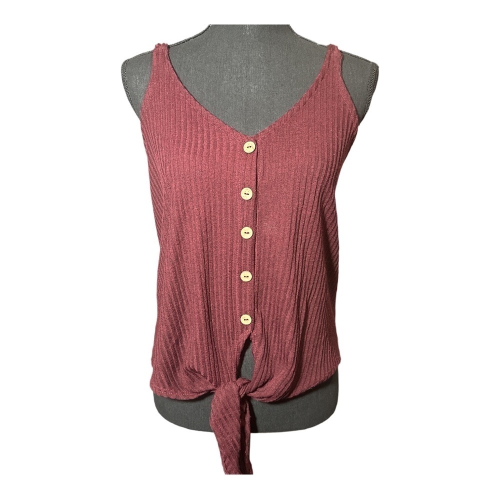 Blu Pepper Woman’s Waffle Knit Sleeveless Button Front Keyhole Knot Size S